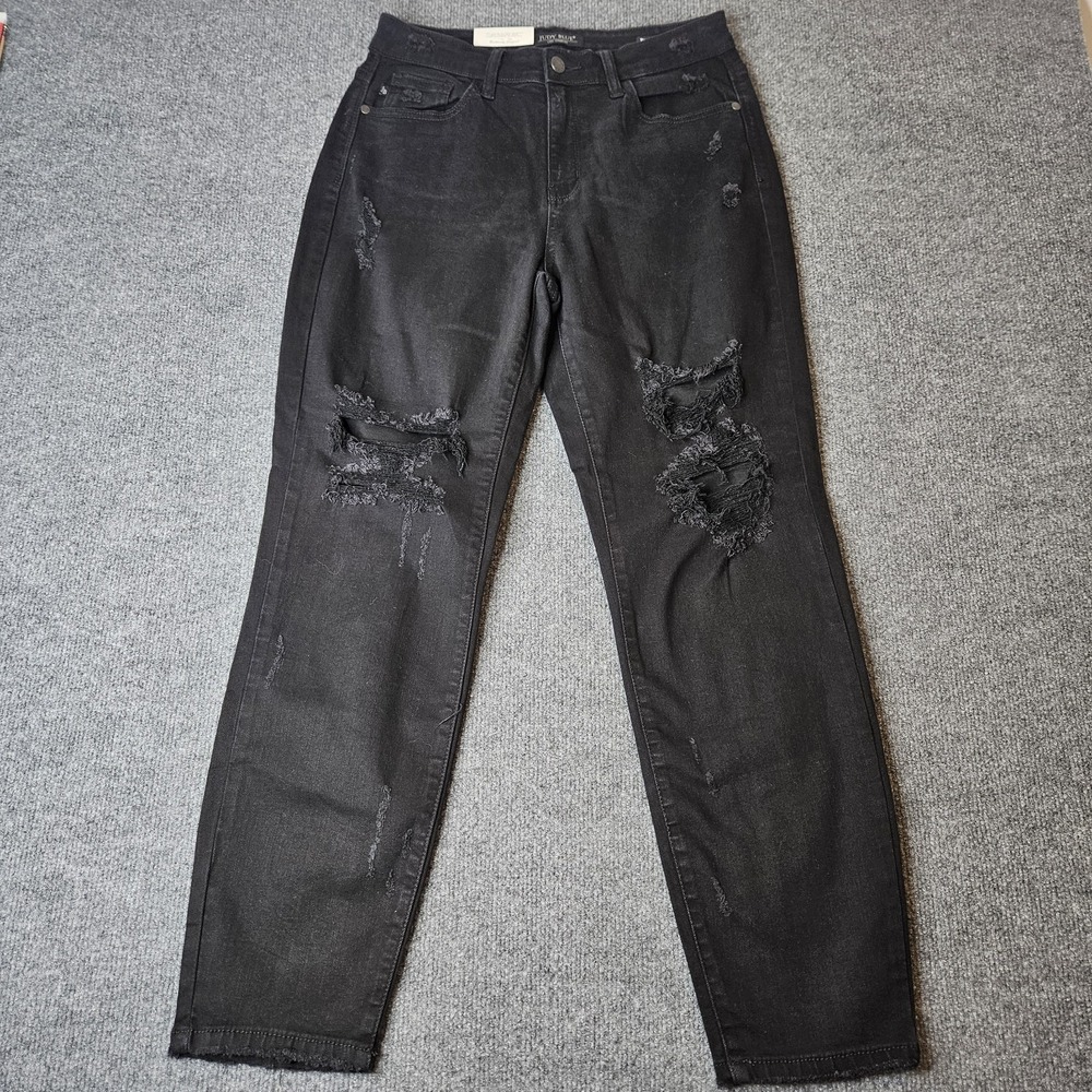 NWT Judy Blue Women's Jeans Size 9/29 Black Distressed Boyfriend Fit